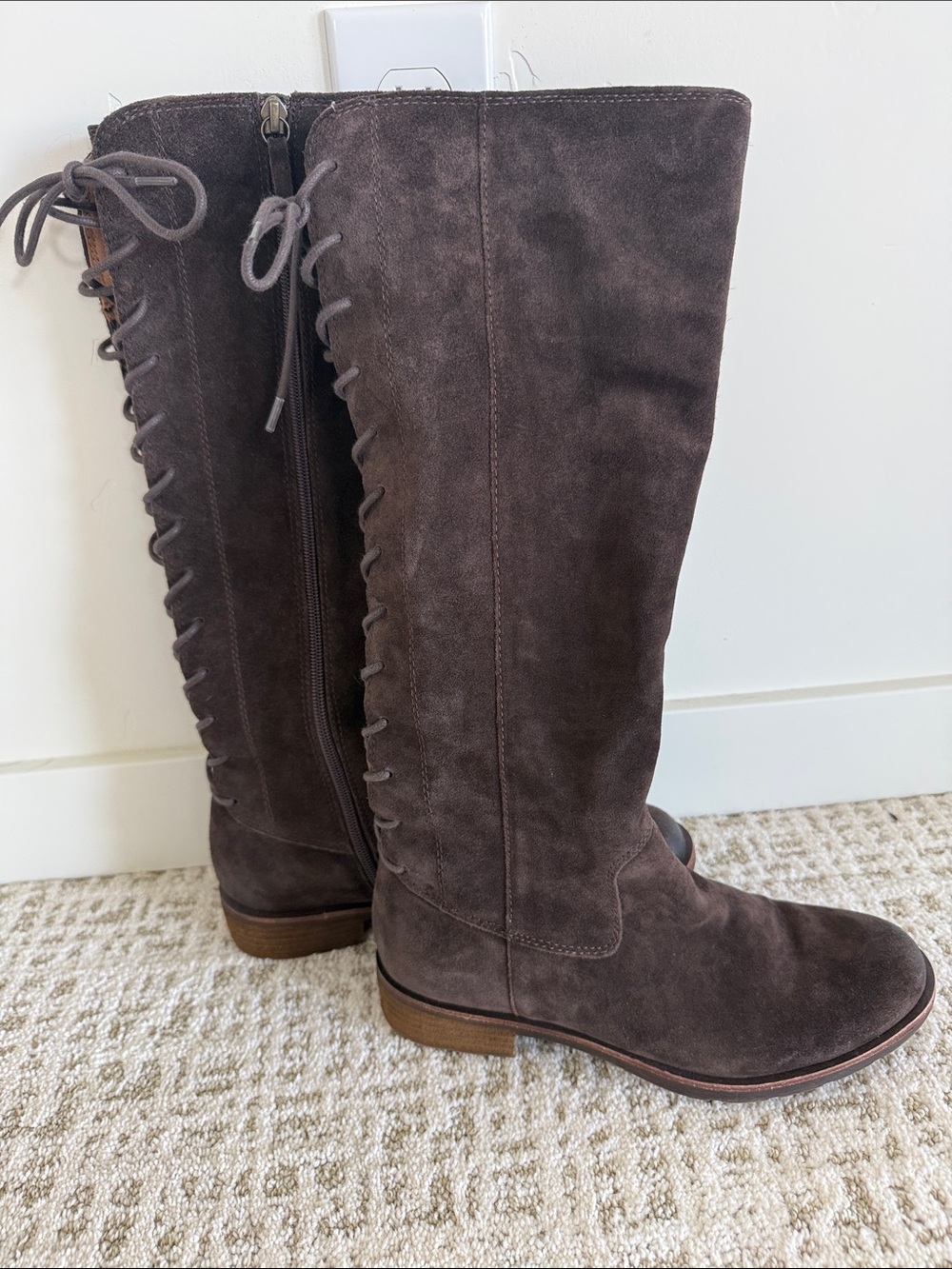 Sofft Dark Brown Over-the-Knee Suede Lace-Up Boots